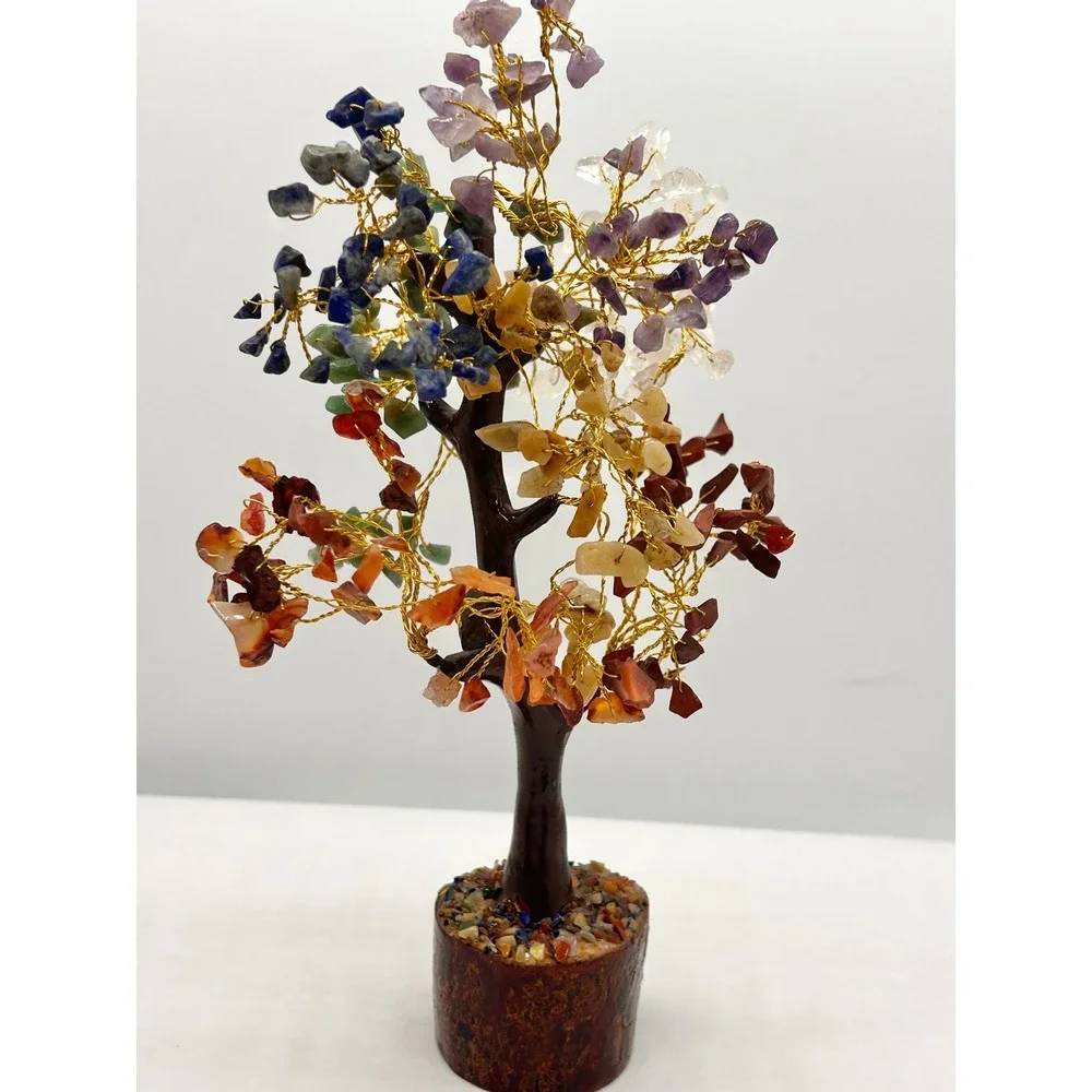 Gemstone Bonsai Tree of Life Sculpture Amethyst Quartz Lapis Chakra Feng Shui